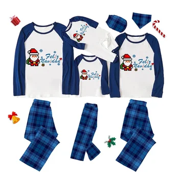 Рождественские Семейные Пижамы Пазл Санта-Клаус Фелис Навидад Синий Пижамный комплект