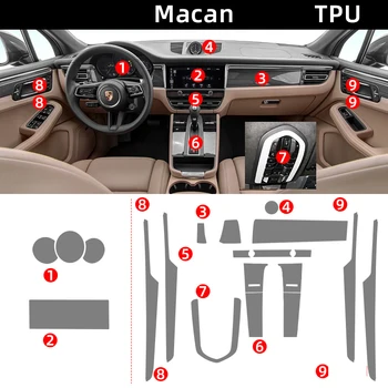 Прозрачная пленка из ТПУ для Porsche Macan 2022 2023, Наклейка на интерьер автомобиля, Центральная консоль, Коробка передач, Навигационная панель, Дверная Оконная панель