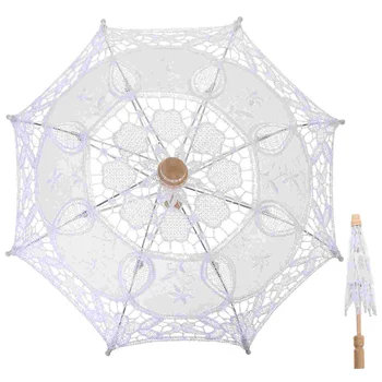 Фата невесты Декоративный Зонтик Свадебный Белый зонтик Ручной работы для девочек Зонтик с вышивкой