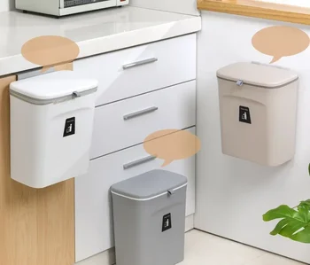 Подвесное мусорное ведро объемом 9 л для кухни, большая кухонная корзина для мусора, Настенное мусорное ведро для ванной комнаты с крышкой