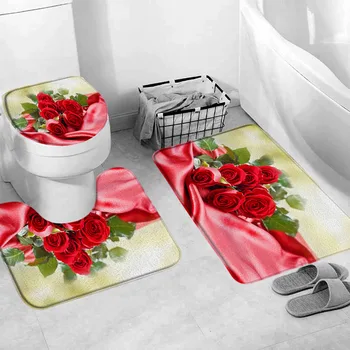 Набор ковриков для ванной с цветами Красной розы, Свежие цветы, поля и садовые растения, Нескользящая крышка унитаза, коврик для ног, Коврик для пола, набор аксессуаров для ванной комнаты