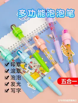 Ручка с пузырьками Многофункциональная волшебная ручка для детей, которая может выдувать пузырьки мультяшной милой легкой роликовой печатью