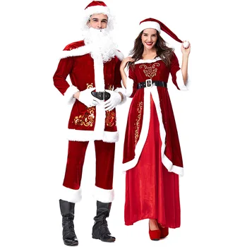 Рождественский костюм, костюмы Санта-Клауса для мужчин, женщин, Рождественская вечеринка, косплей, пара, Рождественская одежда, нарядные вечерние платья для сцены,