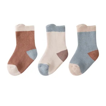 3 пары / лот, детские носки в стиле пэчворк, осень-зима, носки для новорожденных, нескользящие носки для малышей, носки для мальчиков и девочек, носки для пола, детские носки