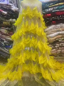 Майское кружево Африканская кружевная ткань из 3D-перьев, высококачественная вышивка, французские блестки, кружевная ткань для нигерийских свадебных платьев