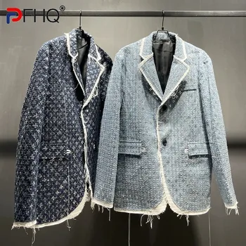 PFHQ Осенние мужские винтажные блейзеры с дырками Куртки Denim Crystal Свободный Легкий Роскошный Высококачественный Крутой Красивый костюм Tide 21Z1261
