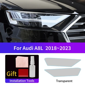 Подходит для Audi Q7 A3 A8L 2018 ~ 2023 HD защитная пленка для автомобильных фар, прозрачные черные наклейки с декором из ТПУ, пленка для автомобильных фар