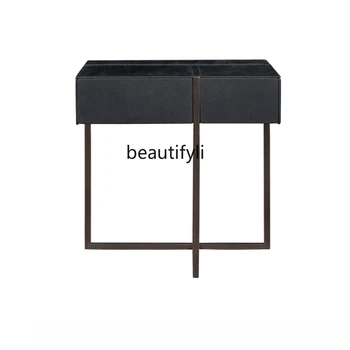 Итальянский минималистичный Дизайнерский прикроватный столик из матовой кожи постмодернистского стиля