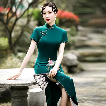 Yourqipao, Новые китайские платья Hanfu, длинные платья Cheongsam из ацетата с китайской вышивкой, женское вечернее платье для выступлений на сцене