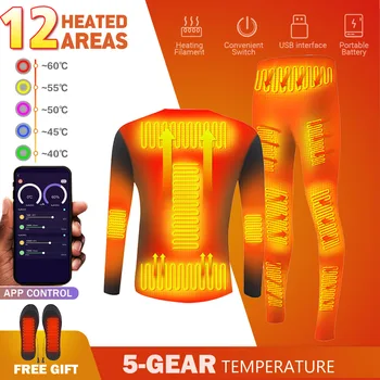 Термобелье с подогревом, зимний флисовый костюм с подогревом, теплое приложение для смартфона с питанием от USB, приложение для контроля температуры для мужчин