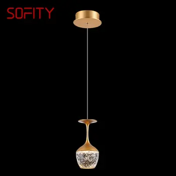 Креативный хрустальный подвесной светильник SOFITY для бара, гостиной, обеденного стола, Роскошная золотая люстра с 3 головками, лампа из винного стекла