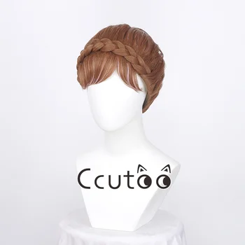 парик ccutoo С короткими косами из натуральных коричневых смешанных блондинок, прическа Анны из синтетических волос, костюм для косплея, Парик + шапочка для парика