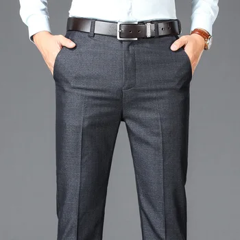 Новый деловой повседневный костюм, брюки, мужские однотонные прямые офисные брюки с высокой талией, мужские классические костюмы, Длинные брюки, большие размеры