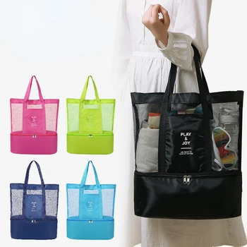 Портативная сумка для ланча, термоизоляционные сумки, полезная сумка через плечо, сумка-холодильник для пикника, сетчатая пляжная сумка для хранения продуктов и напитков