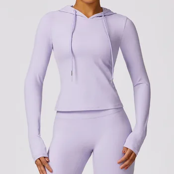 Wyplosz Тренировочный топ для йоги, удобная сексуальная дышащая свободная рубашка для бега с длинным рукавом для женщин, укороченный свитер для спортзала и фитнеса с капюшоном