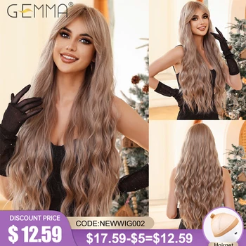 Длинный кудрявый светло-коричневый синтетический парик с челкой для женщин, афро-глубокая волна, косплей, ежедневные парики для волос из термостойкого волокна