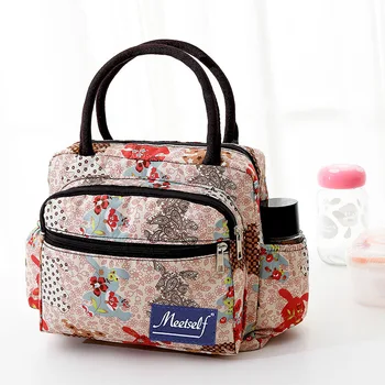 Женская сумка для ланча, цветочный ланч-бокс, холщовая сумка-тоут на молнии для офисной работы, пляжная сумка для пикника с несколькими карманами