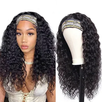 Бесклеевые парики из человеческих волос с водной волной, Индийский парик-повязка на голову для чернокожих женщин, длинные волосы, 12-28-дюймовый Кудрявый парик-повязка на голову, натуральный цвет