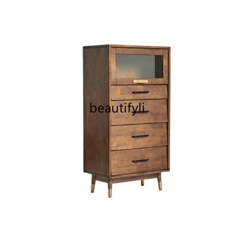 Ящик из массива дерева, Комод для хранения в спальне, Боковой шкаф, Бревенчатая мебель, Современный минималистский комод с выдвижными ящиками