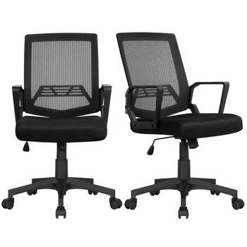 Офисный стул Easyfashion со средней спинкой, эргономичный компьютерный стул, комплект из 2-х, Черный офисный стул эргономичный