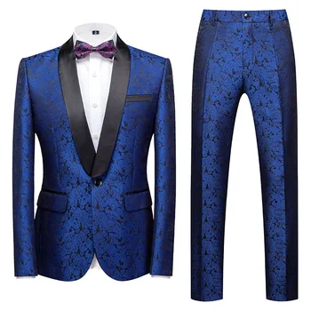 Синий мужской костюм Lansboter из 3 предметов, жаккардовый жакет на одной пуговице, черный лацкан, деловой приталенный свадебный вечерний пиджак, жилет с брюками