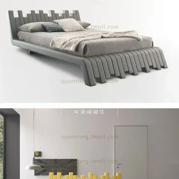 Современная кровать в бесшумном стиле в главной спальне Двуспальная кровать особой формы Современная творческая личность Простая кровать в кремовом стиле