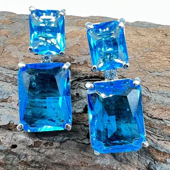 Роскошные квадратные серьги с синими камнями циркона, изысканный модный металл серебристого цвета, белый камень, Обручальные Свадебные висячие серьги