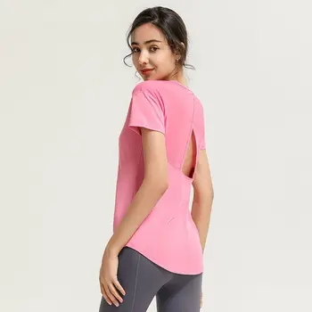 Женская сетчатая рубашка 2022 с открытой спиной, спортивные топы для тренировок, Свободные, быстросохнущие, с короткими рукавами, Дышащие, для занятий фитнесом, йогой, Активная одежда