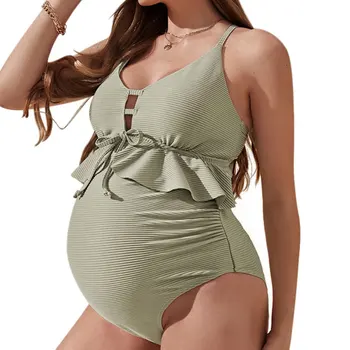 Новые модные купальники, пляжная одежда для беременных, сплошной купальник с рюшами и ремешком, цельный монокини в пляжном стиле, сексуальный купальник