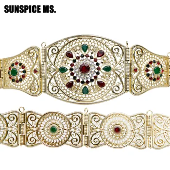Sunspicems Пояс для алжирского кафтана золотого цвета для женщин, свадебные украшения, Поясная цепочка для Марокканской невесты, Круглая пряжка Регулируемой длины