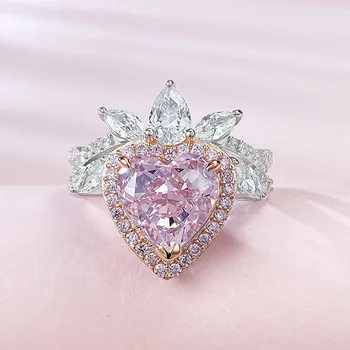 2023 Новое импортное розовое кольцо с высокоуглеродистым бриллиантом 9 * в форме любви для женской моды, Универсальный повседневный стиль