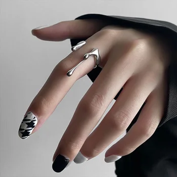 Открытые кольца в форме капли жидкой лавы в стиле панк геометрической формы неправильной формы для женщин, Винтажные металлические кольца серебристого цвета, индивидуальные ювелирные изделия