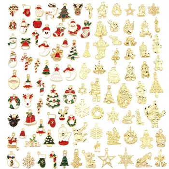 100 Штук рождественских амулетов, подвесок, Снеговик, Санта-Клаус, креативные эмалевые амулеты, украшения для Рождественской елки из сплава для сережек, браслета