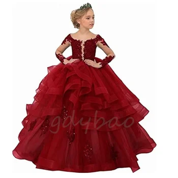Платье для девочки на день рождения, кружевное платье в цветочек Для девочки, платье для свадебной вечеринки, Рождественское платье для девочки, платья принцессы для первого причастия