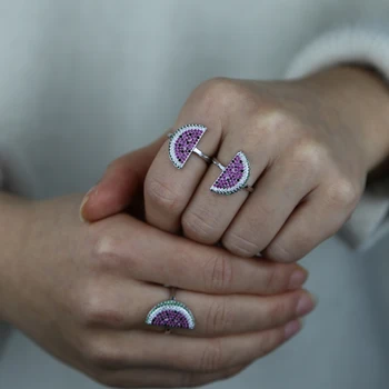 Лето 2021 г. Новый креативный дизайн Серебристого цвета с микро-прокладкой Красочные Радужные кольца с Арбузом CZ для женских милых фруктовых колец