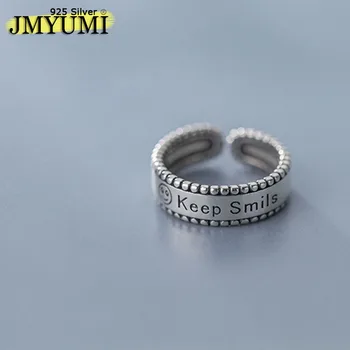 JMYUMI Стерлингового серебра 925 Пробы Открытые кольца Позолоченные Буквы Геометрические Сохраняйте улыбку Свадебные украшения ручной работы для женщин Регулируемые