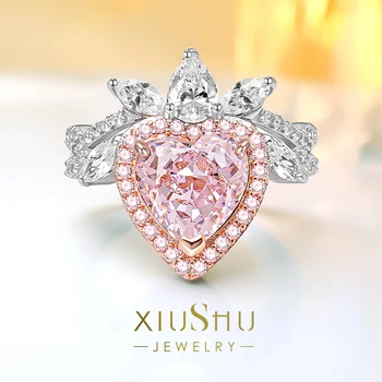 Легкое Роскошное кольцо из стерлингового серебра 925 пробы с искусственным розовым бриллиантом, инкрустированное Высокоуглеродистым бриллиантом Темперамент Свадебные украшения