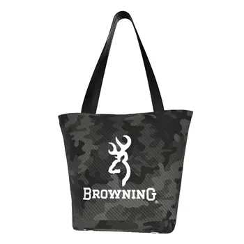 Многоразовая сумка для покупок Browning, женская холщовая сумка-тоут, моющиеся сумки для покупок в продуктовых магазинах