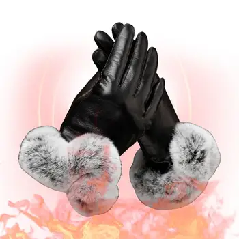 Теплые перчатки с сенсорным экраном из искусственной кожи, противоскользящие зимние трикотажные перчатки с подогревом, зимние аксессуары для пеших прогулок и вождения автомобиля