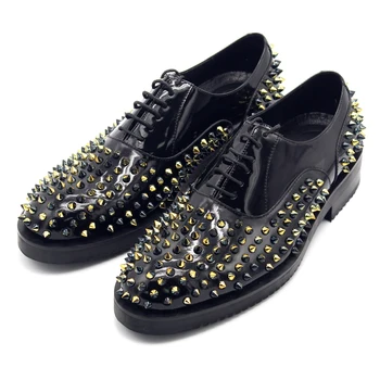 Модная Деловая обувь, Черная Официальная мужская обувь из натуральной кожи с заклепками, Высокие Оксфорды, Модельные туфли для мужчин