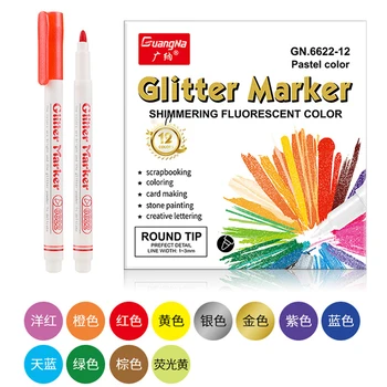 Блестящие акриловые ручки с краской 12 цветов, косые маркеры с круглым носком, перманентные маркеры Sparkle, быстросохнущие ручки для поздравительных подарочных открыток