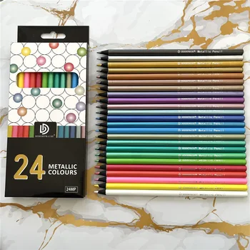 Набор цветных металлических карандашей 24 цвета, нетоксичные черные карандаши для рисования, Предварительно заточенные, Разных цветов, Деревянные карандаши для рисования