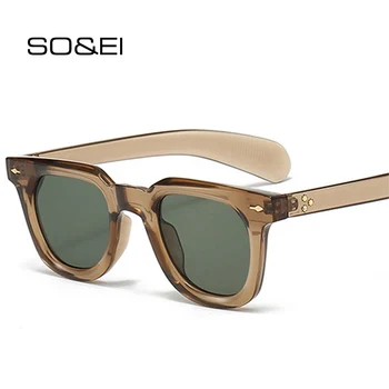 SO & EI Новые маленькие квадратные женские солнцезащитные очки с заклепками в стиле Ретро панк Мужские Желто-синие Солнцезащитные очки оттенков UV400
