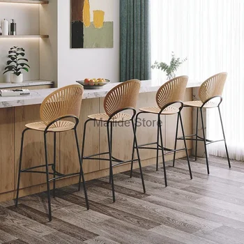 Скандинавский барный стул из массива дерева, мебель для дома, легкое Роскошное кафе, табурет для ресторана, Дизайнерский стул с высокой барной стойкой и спинкой
