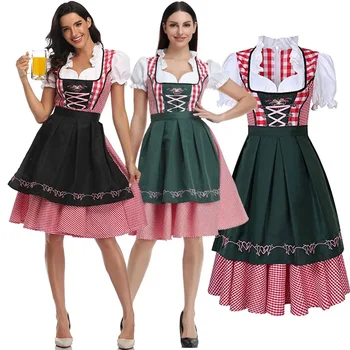 Женское клетчатое платье Dirndl для Октоберфеста, Немецкое Баварское пиво, официантка, косплей-костюм, карнавальное платье для вечеринки на Хэллоуин