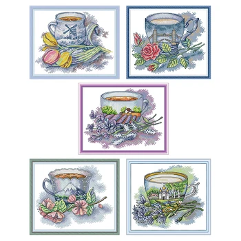 Серия чайных чашек из разных стран, счетная печать на холсте DMC 14CT 11CT Наборы для вышивания крестиком, Рукоделие для вышивания