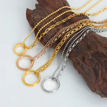 Marka Новое круглое кольцо-кулон, ожерелье для женщин, Двухслойная Соединительная цепочка из нержавеющей стали, ожерелье для пары, Модные украшения, подарок