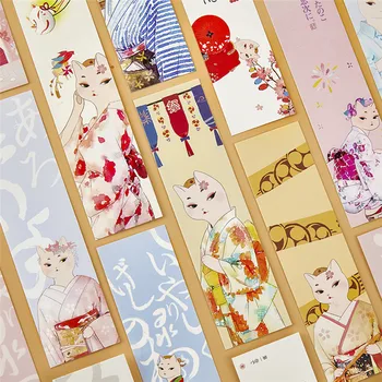 30 шт./компл. закладки в японском стиле Kawaii, сделанные своими руками, с мультяшным котом, закладки, держатель для книг, открытка с сообщением