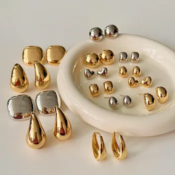 Во французском стиле Маленькие серьги с геометрией золотого цвета, женские простые крутые элегантные ювелирные изделия, подарки, прямая поставка
