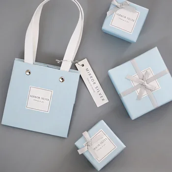 WLP Подарочная коробка для ювелирных изделий с милым бантом, сумки синего цвета, Портативная бумажная сумочка, Ожерелье, Браслеты, Серьги, Кольцо, Свадебная подарочная коробка